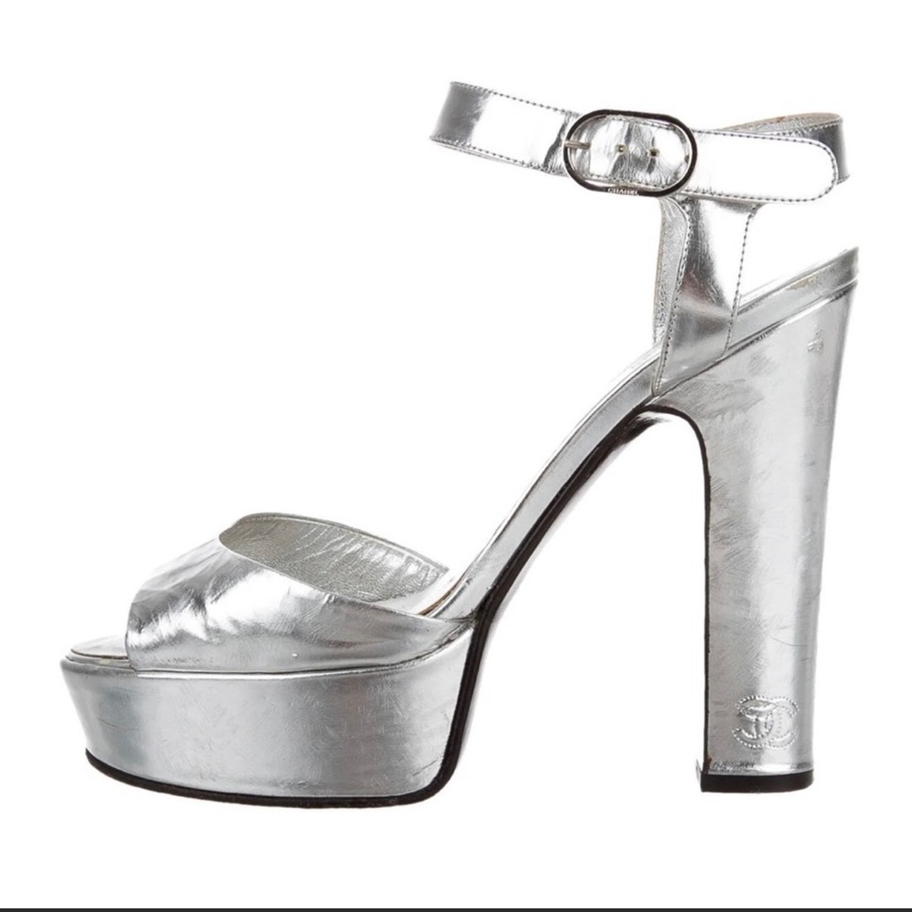 Silver Chanel Platform Heels